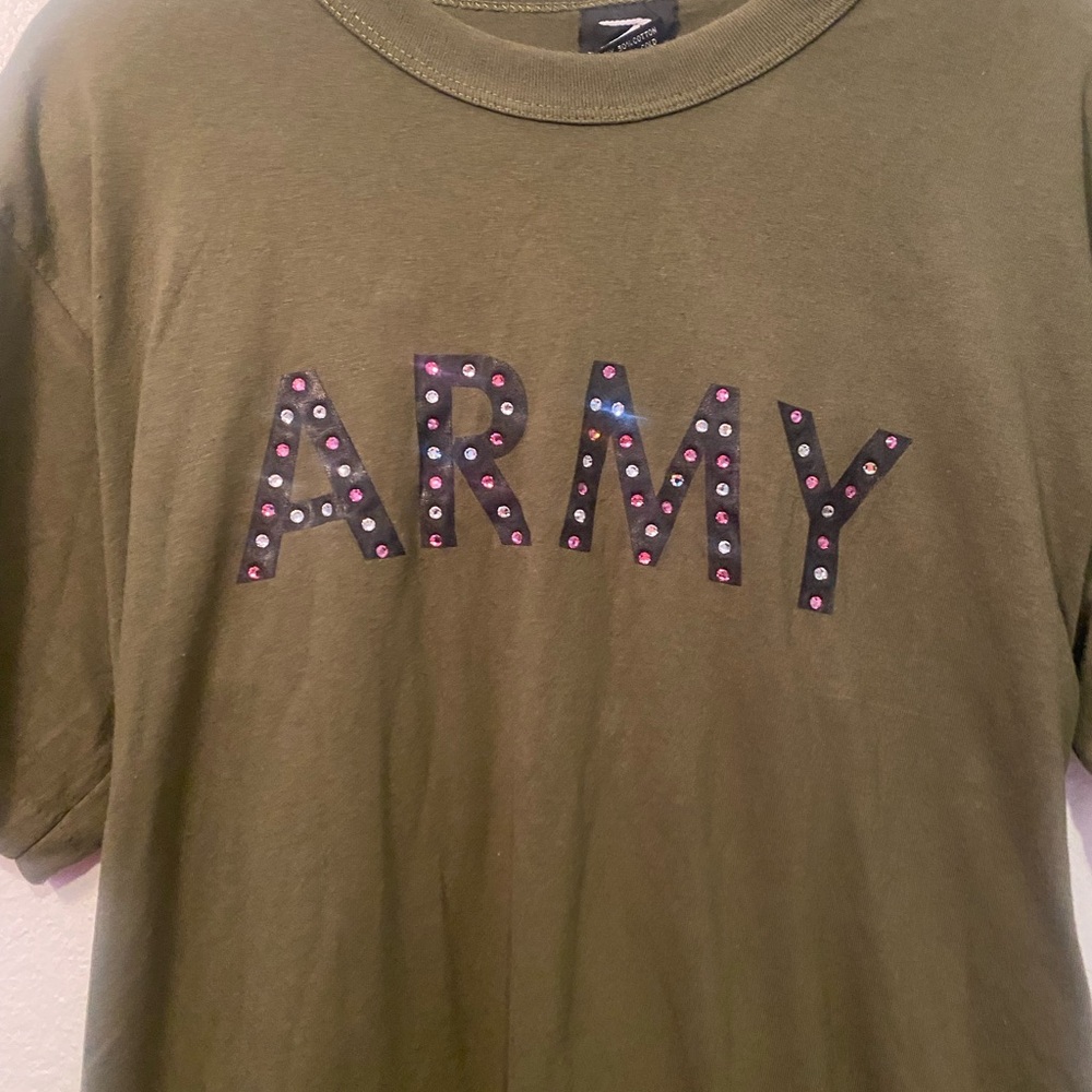 Rothco Olive Green  Army‎ with rhinestone design T-Shirt size Large